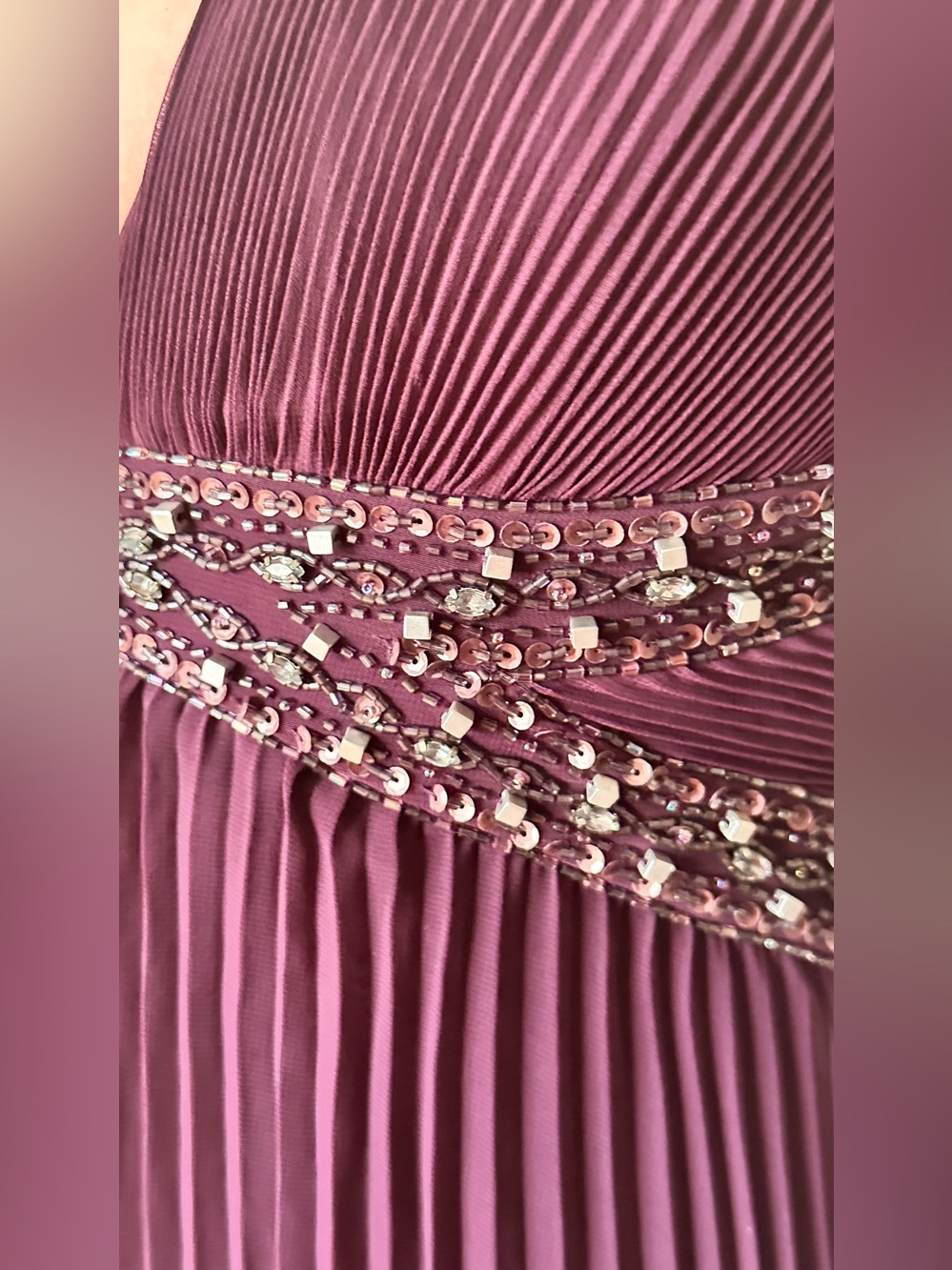Halter Neck Pleated Maxi Dress in Deep Plum - Picture 3 of 5